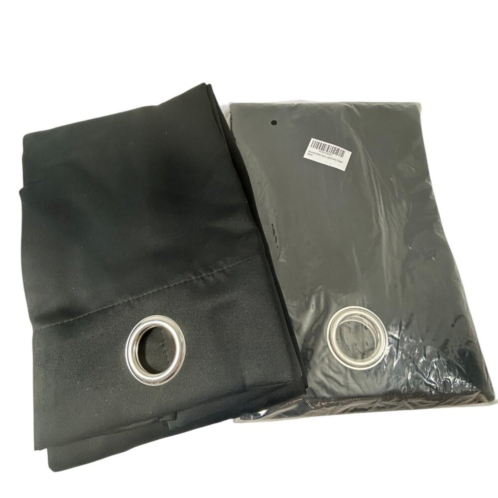 Black 2 Darkening Panels Window Curtains Silver Tone Grommets 42" X 63"